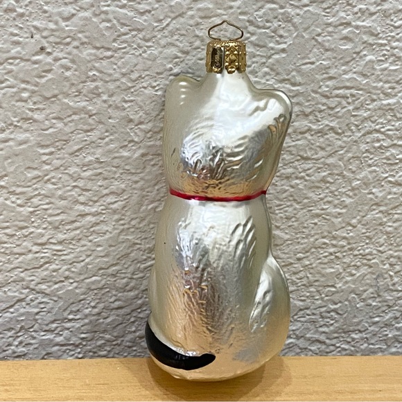Vintage Christborn White Cat with Red Bow Hand Blown Glass Christmas Ornament - Picture 5 of 15